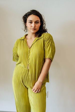 2 Piece Pleated Set - Lime