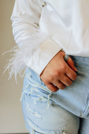Feather sleeve Button Down - White