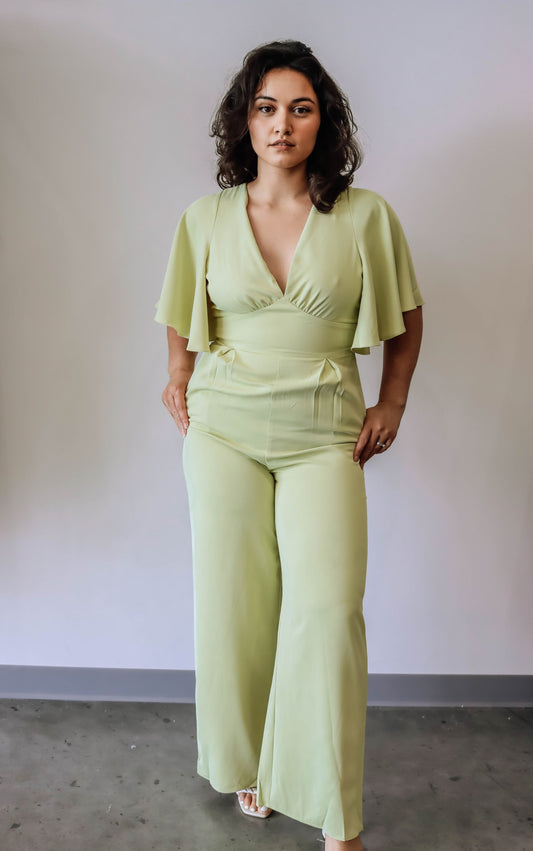 DEEP V NECK JUMPSUIT - Lemon