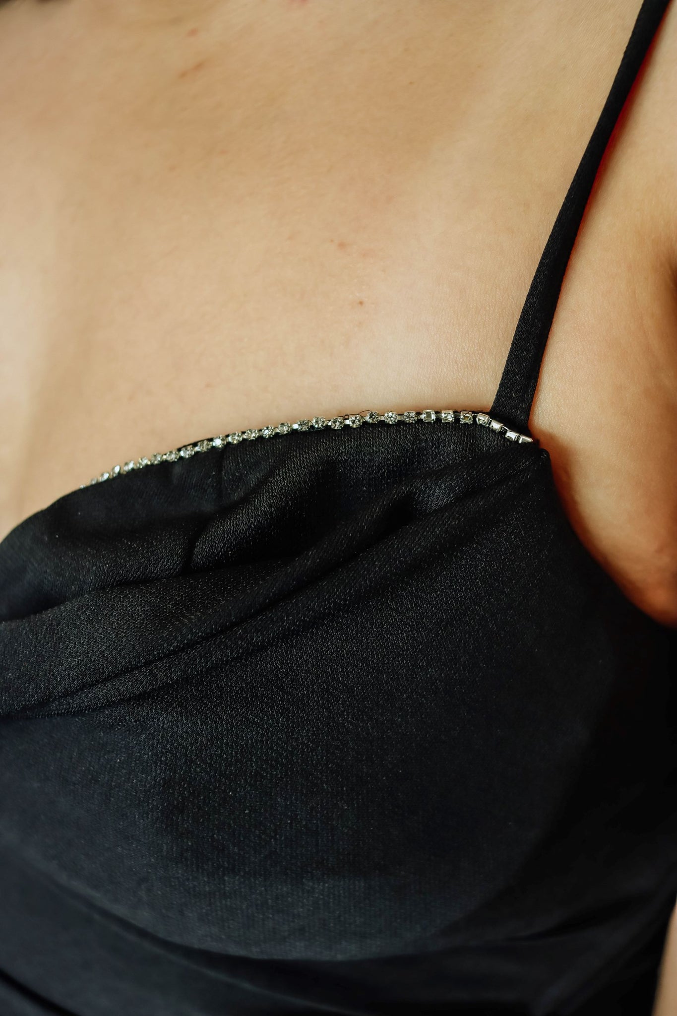 Rhinestone Detail Cowl Neck Side Slit Dress - Black