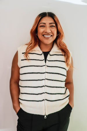 Natalie Striped Sweater Vest - NATURAL/BLACK