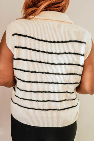 Natalie Striped Sweater Vest - NATURAL/BLACK