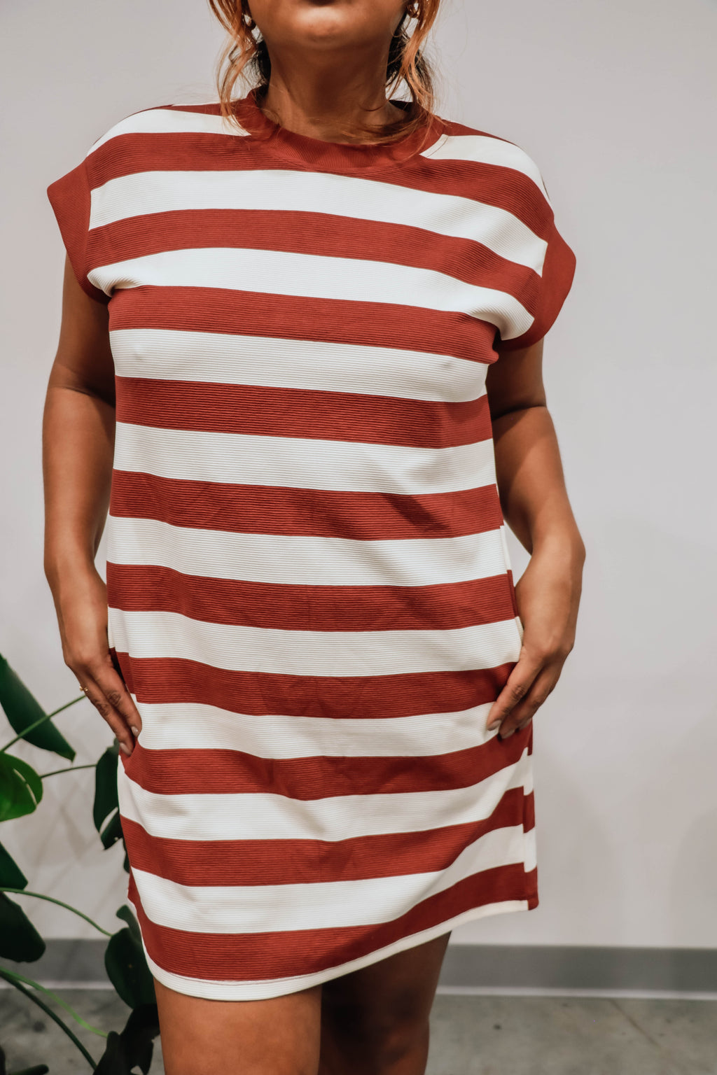 Connie Stripe Dress- Maroon  (SM-2X)