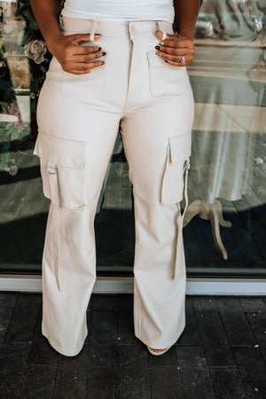 Chole Cargo Pants -Cream Leather