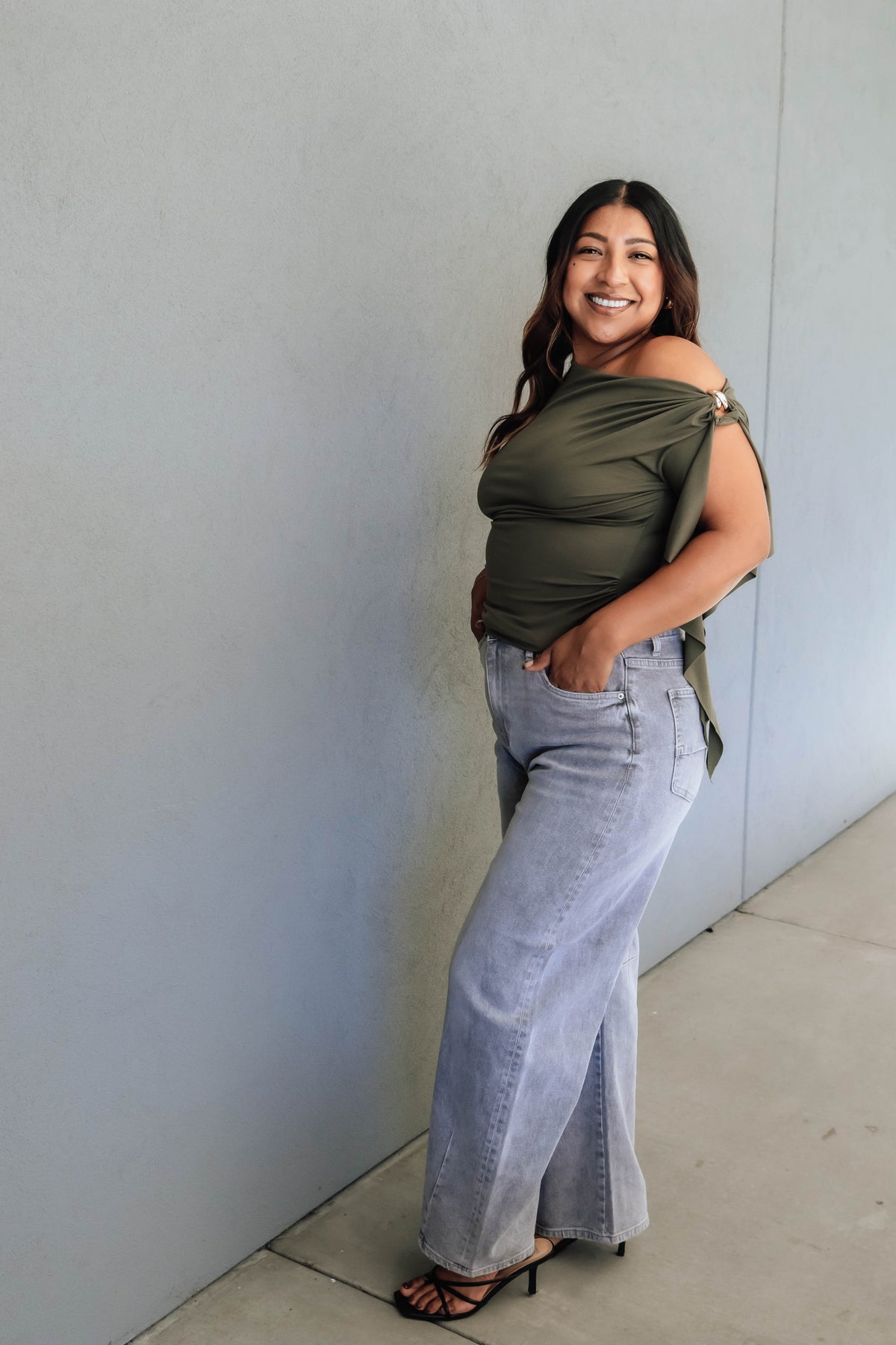 Layla Draped One-Shoulder Top - Olive