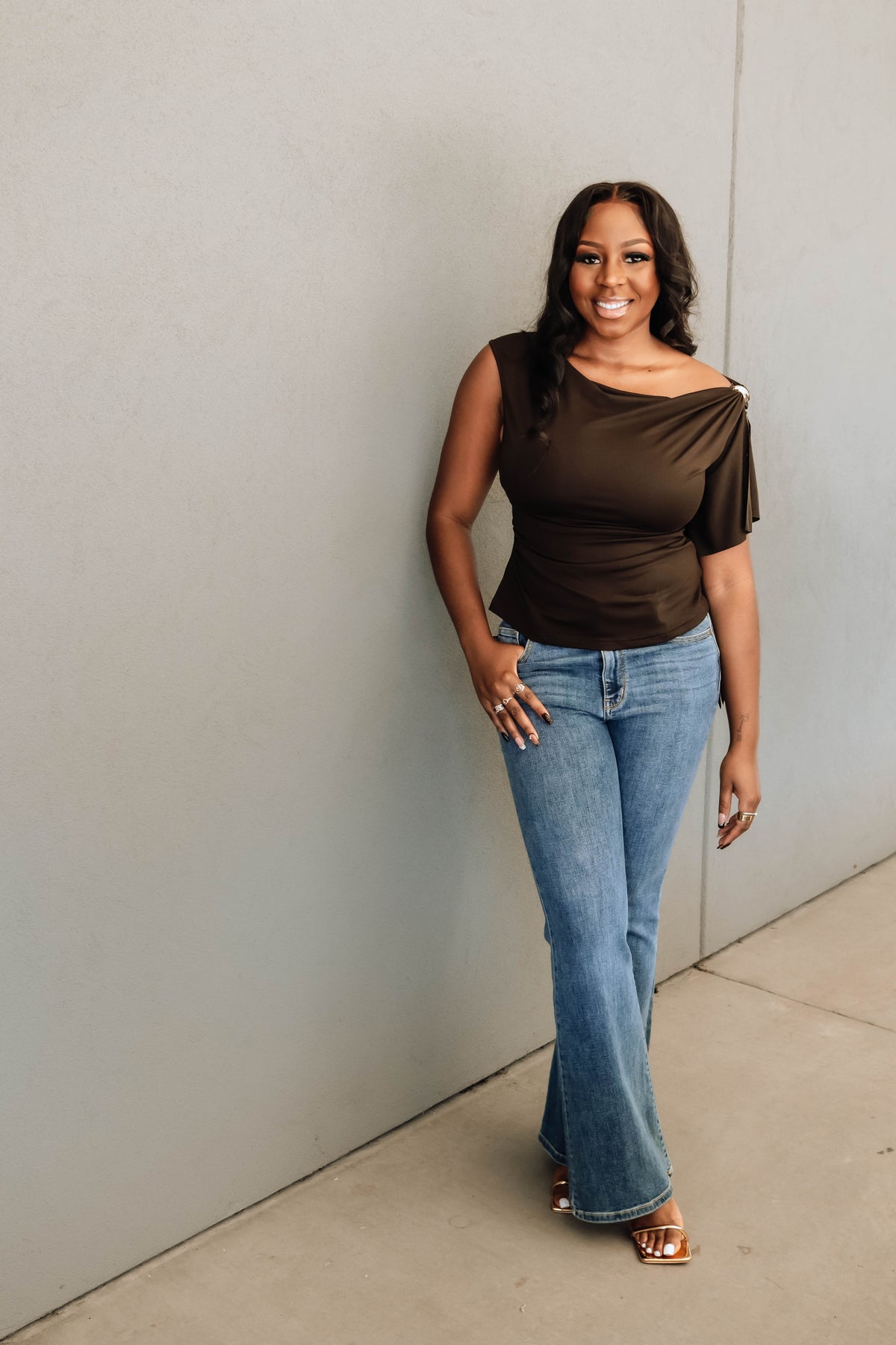 Layla Draped One-Shoulder Top - Brown