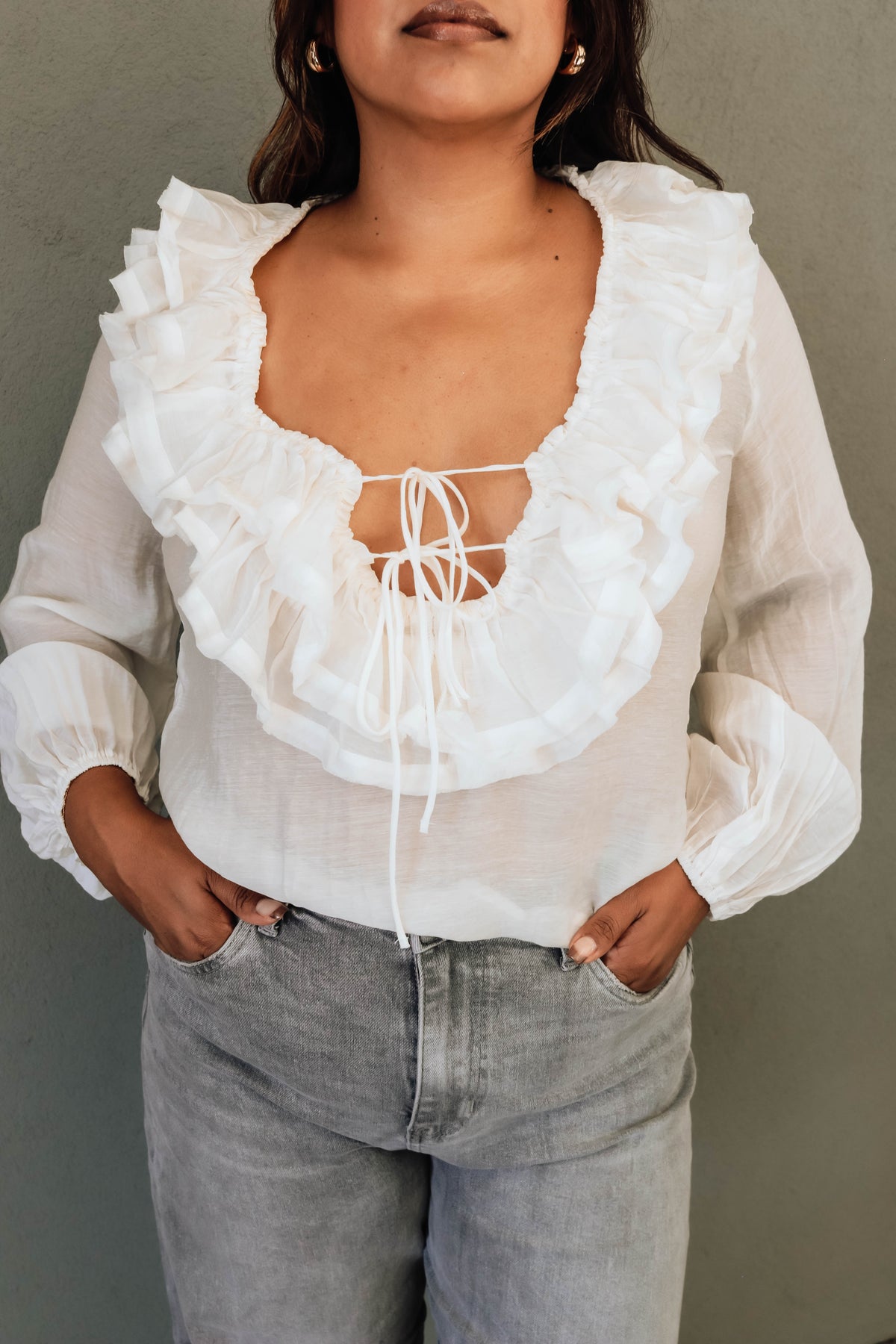 Whimsy Lace up Blouse - Ivory