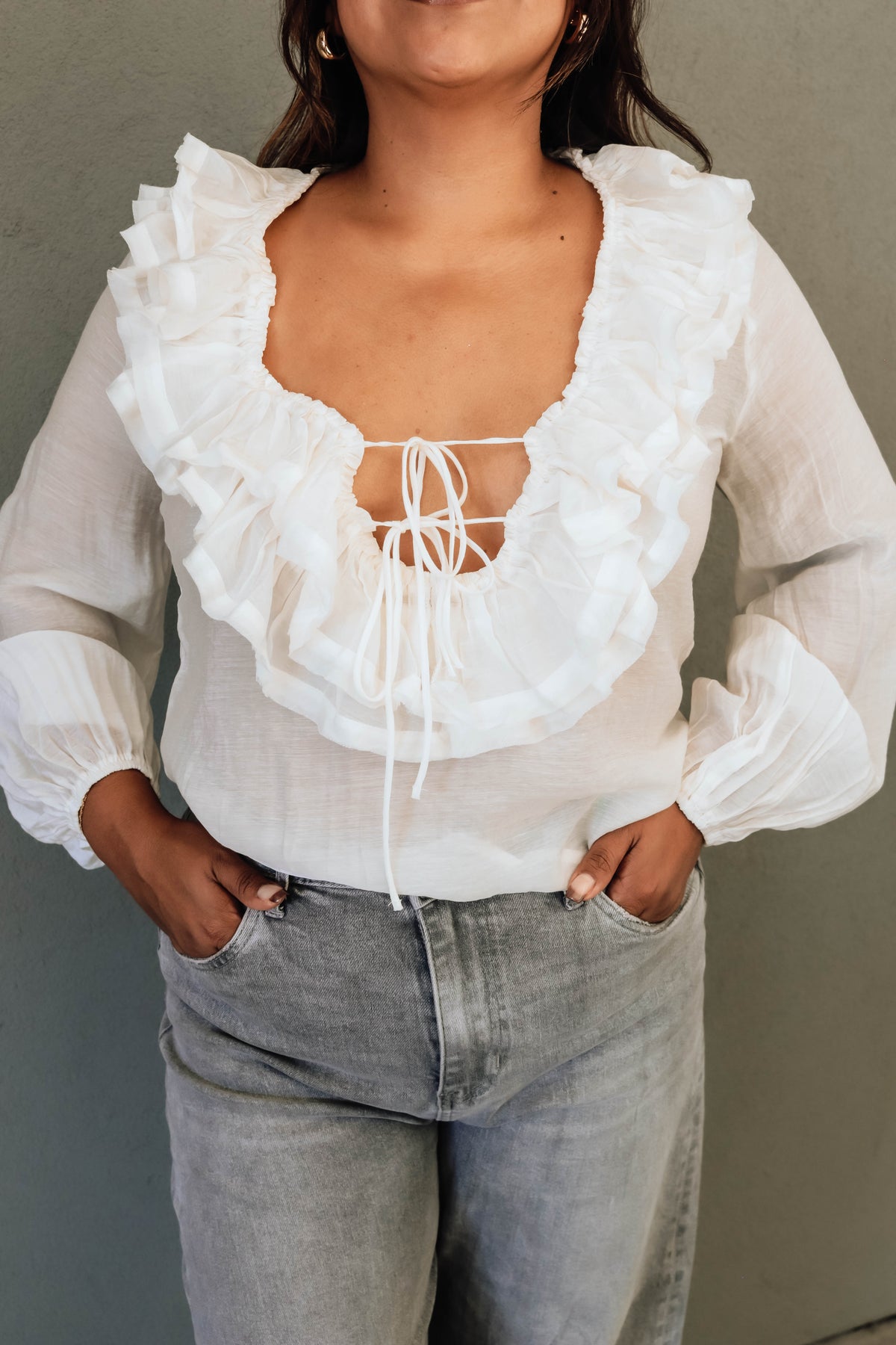 Whimsy Lace up Blouse - Ivory