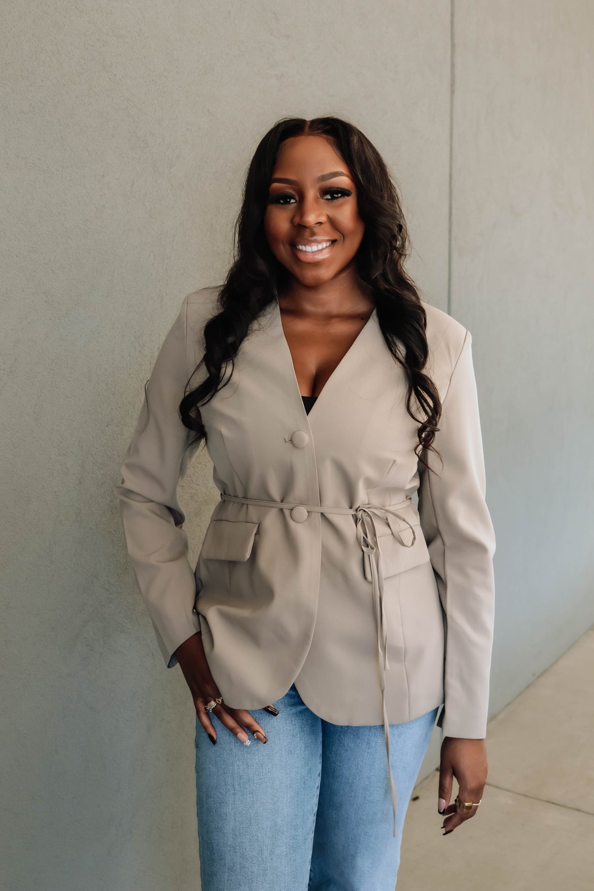 The Muse Tie-Waist Blazer - Grey