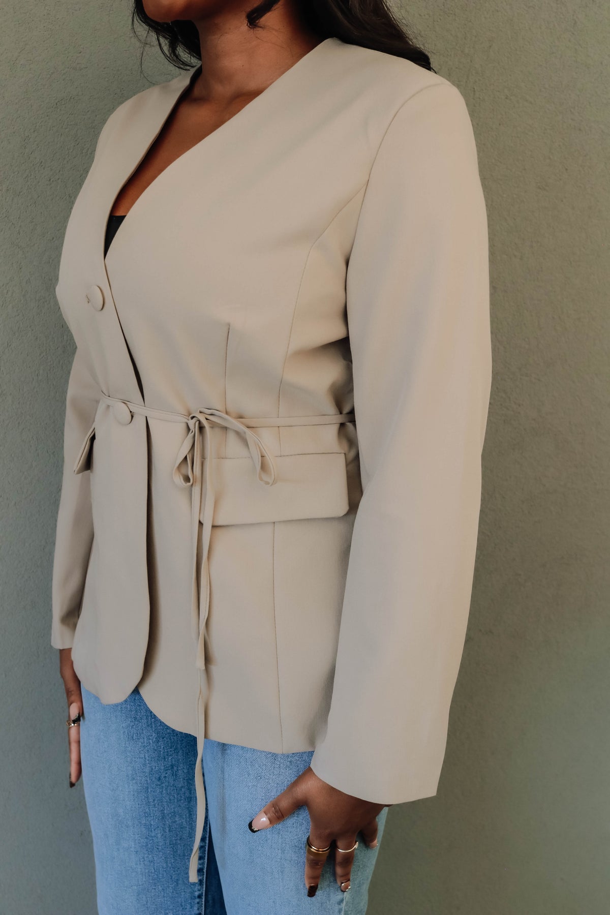 The Muse Tie-Waist Blazer - Grey