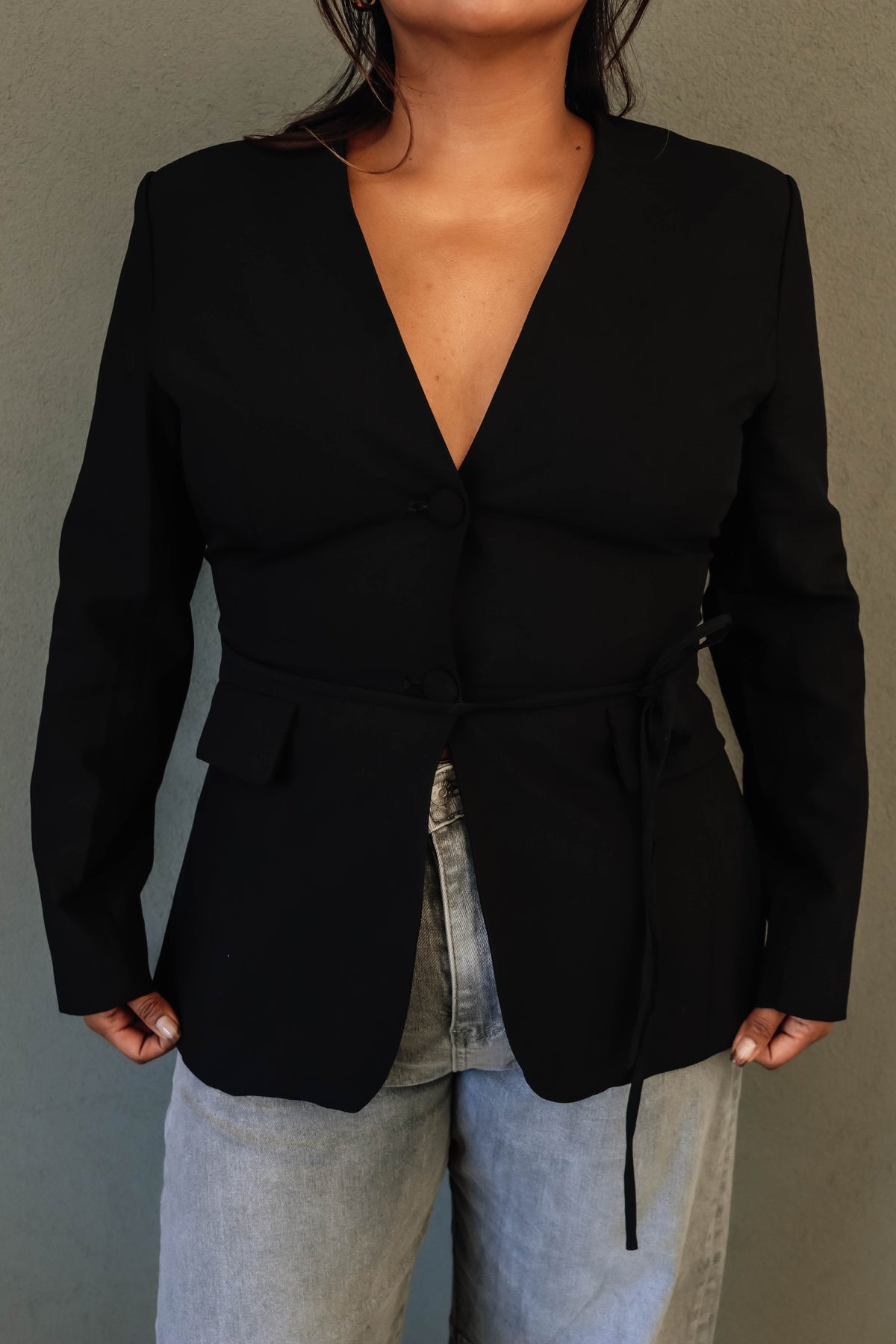 The Muse Tie-Waist Blazer - Black