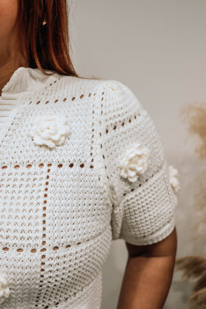 Petal Charm Knit Top- Ivory