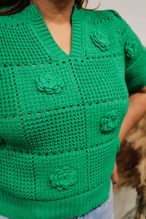 Petal Charm Knit Top- Green