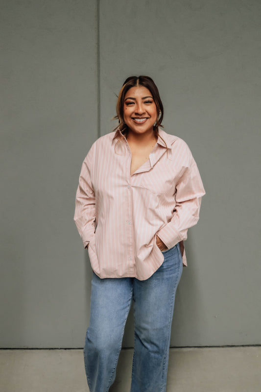 Zari Oversized Button-Down Shirt - Mauve