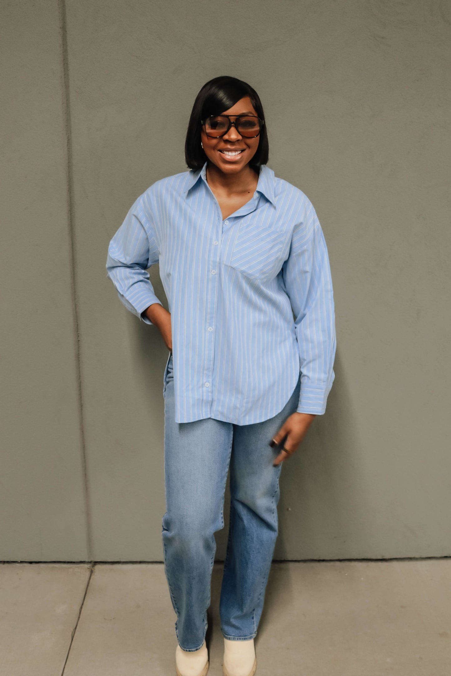 Zari Oversized Button-Down Shirt - Blue
