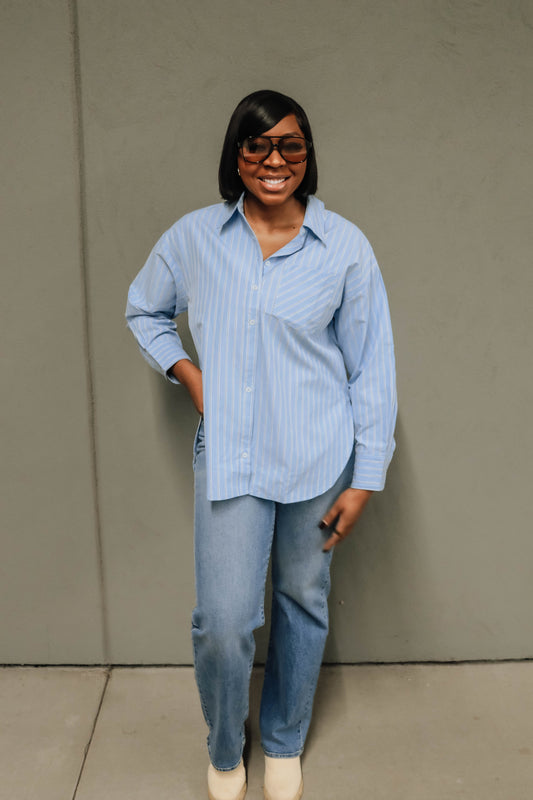 Zari Oversized Button-Down Shirt - Blue