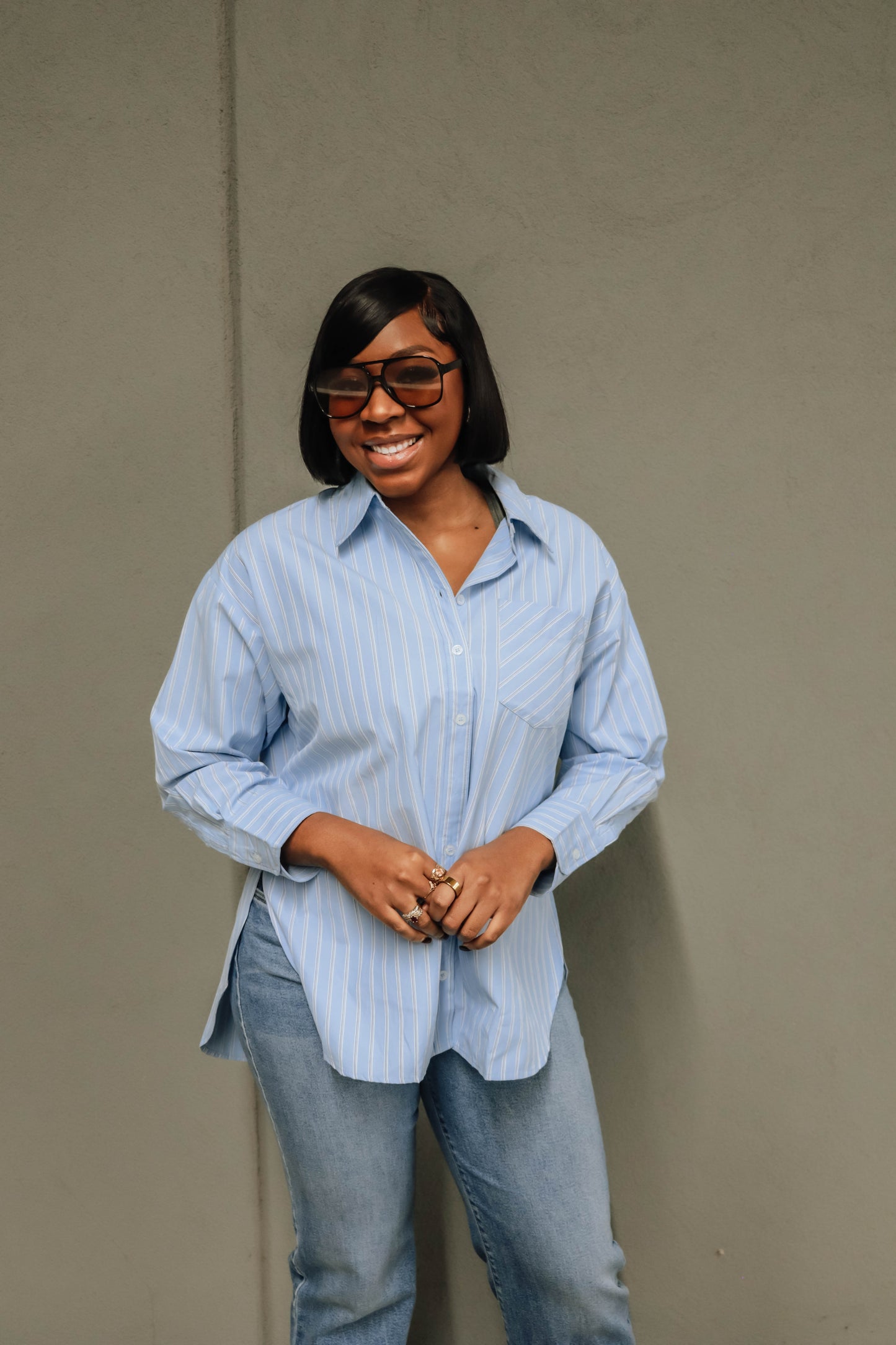 Zari Oversized Button-Down Shirt - Blue