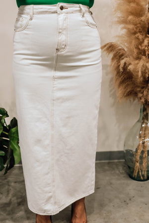 Kimmy White Denim Midi Skirt