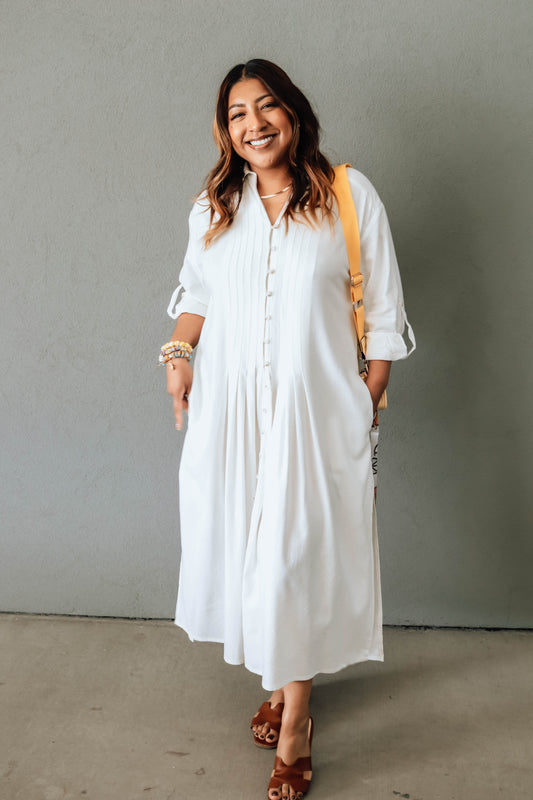 Season Fave Shirt Dress- Ivory
