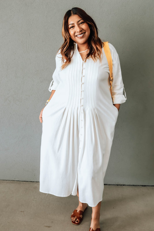 Season Fave Shirt Dress- Ivory