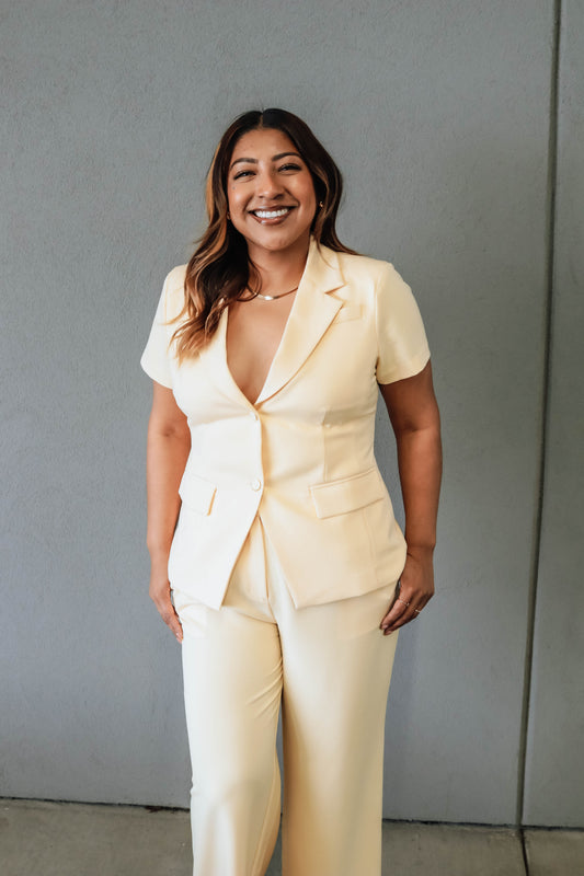 Harper Short Sleeve Blazer - Yellow