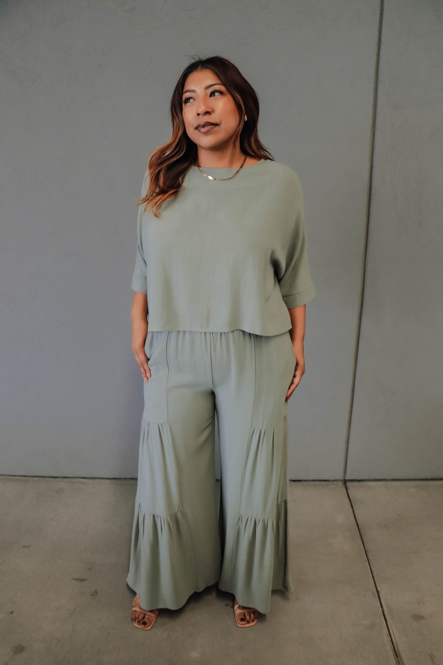 Carmen Flowy Soft Linen Pants - Sage