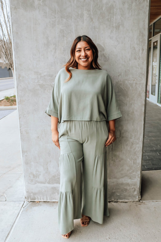 Carmen Flowy Soft Linen Pants - Sage