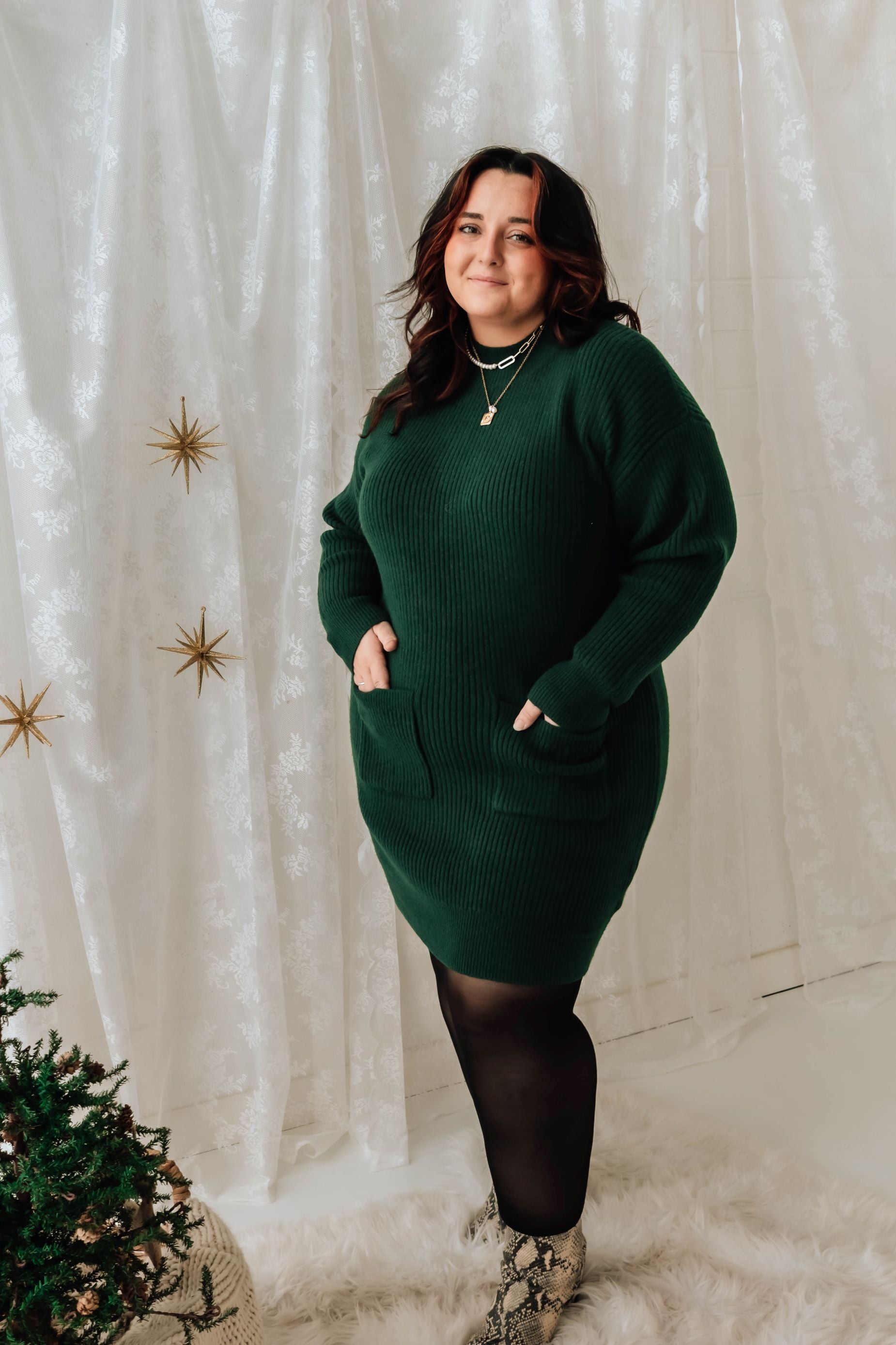 Leslie Sweater Dress- Hunter Green Small