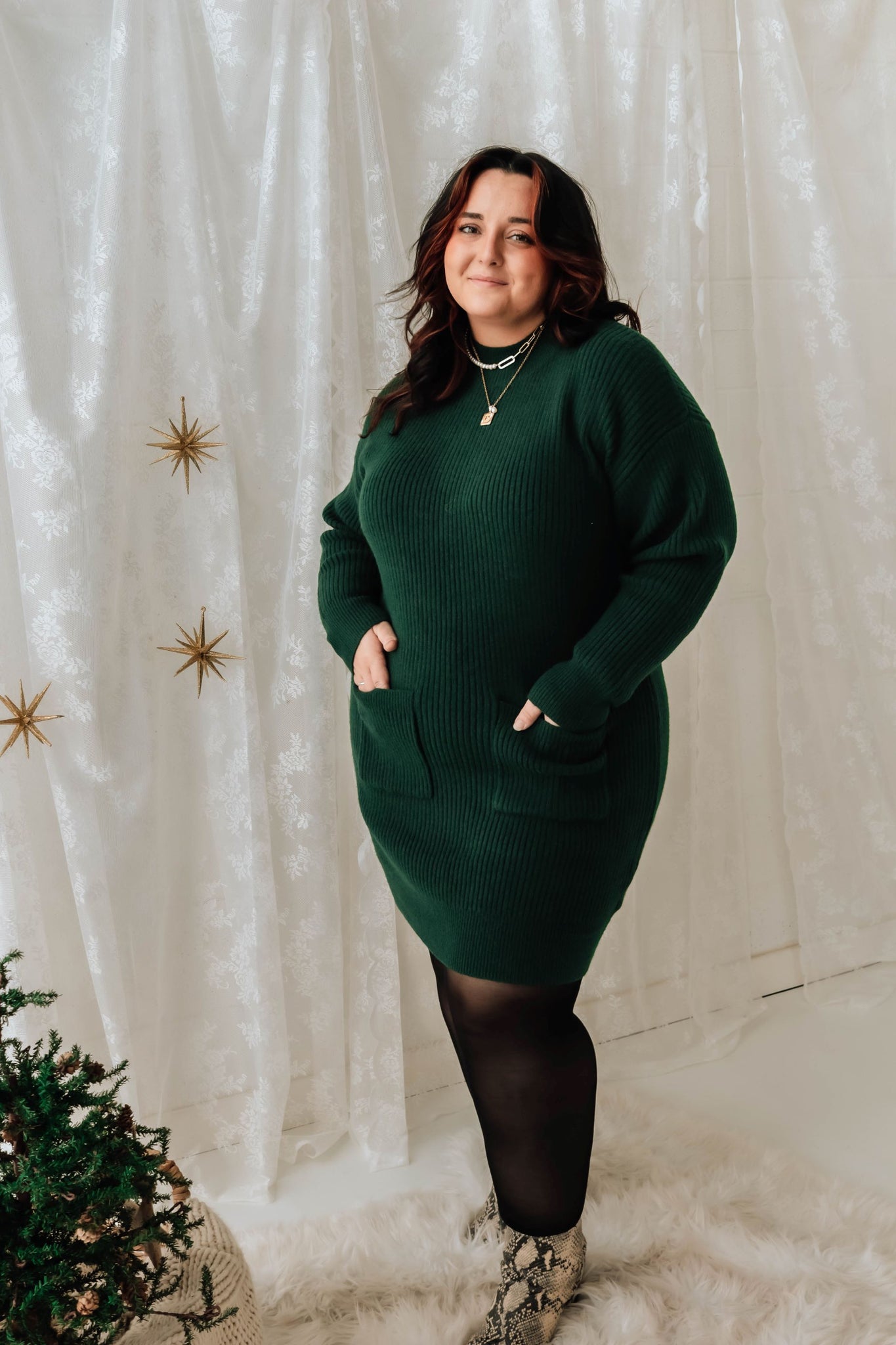 Leslie Sweater Dress- Hunter Green