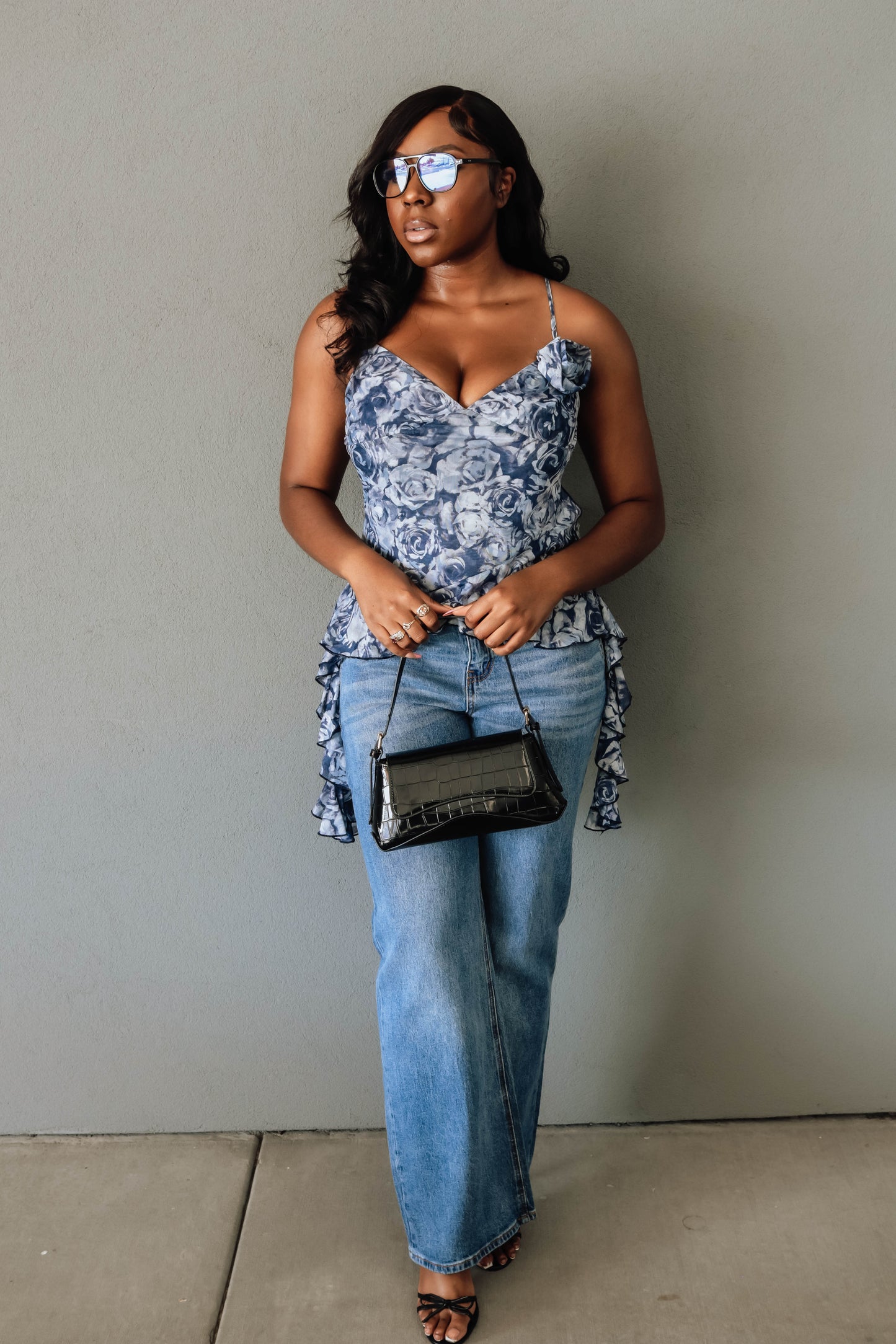 Stone Wash Wide Leg Jeans