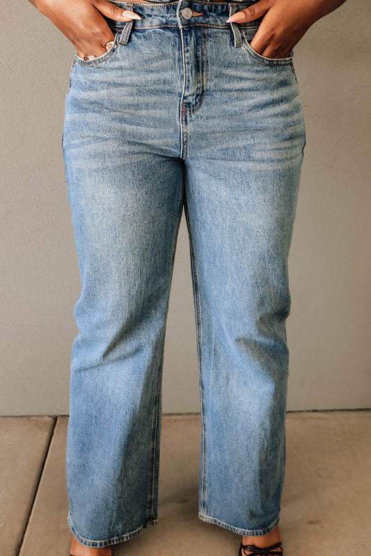 Stone Wash Wide Leg Jeans