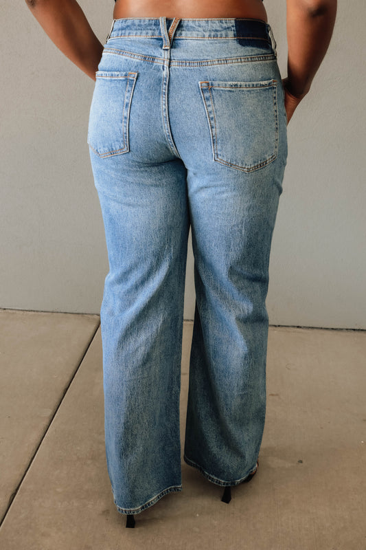Stone Wash Wide Leg Jeans