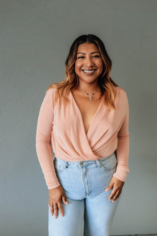 The Luxe Drape Bodysuit- Peach
