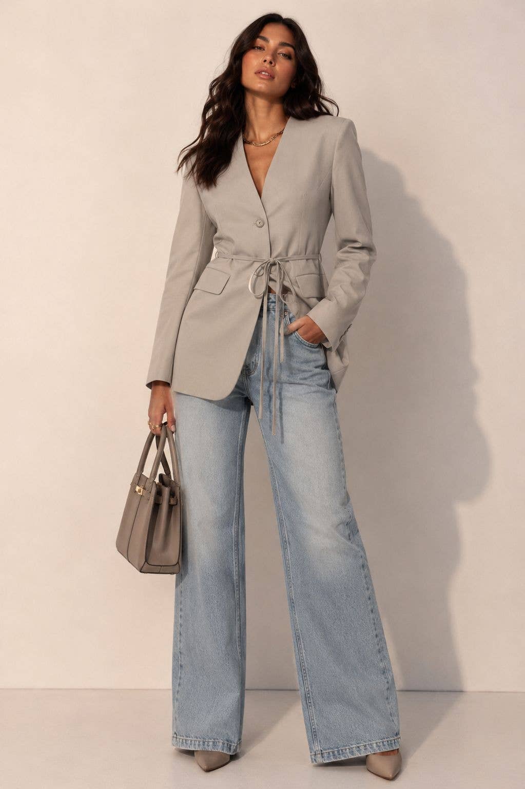 The Muse Tie-Waist Blazer - Grey