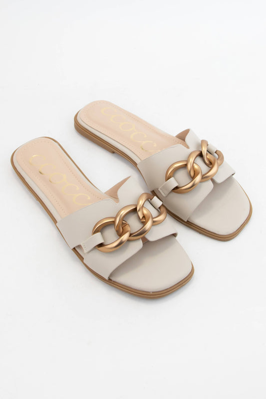 Chain Luxe H-Sandals - Cream