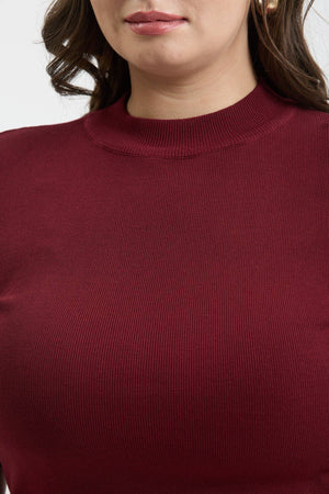 Curvy Nelly Mock Neck Sweater - Maroon