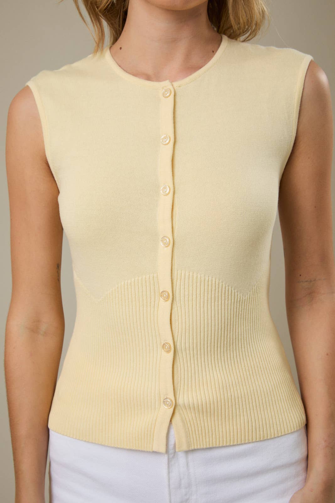 Mellow Yellow Ribbed Top- Pale Yellow