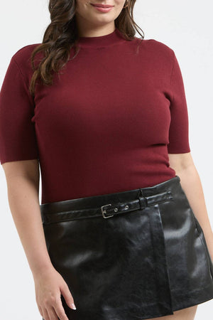 Curvy Nelly Mock Neck Sweater - Maroon