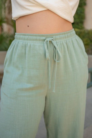 LINEN CROPPED PANTS - Sage