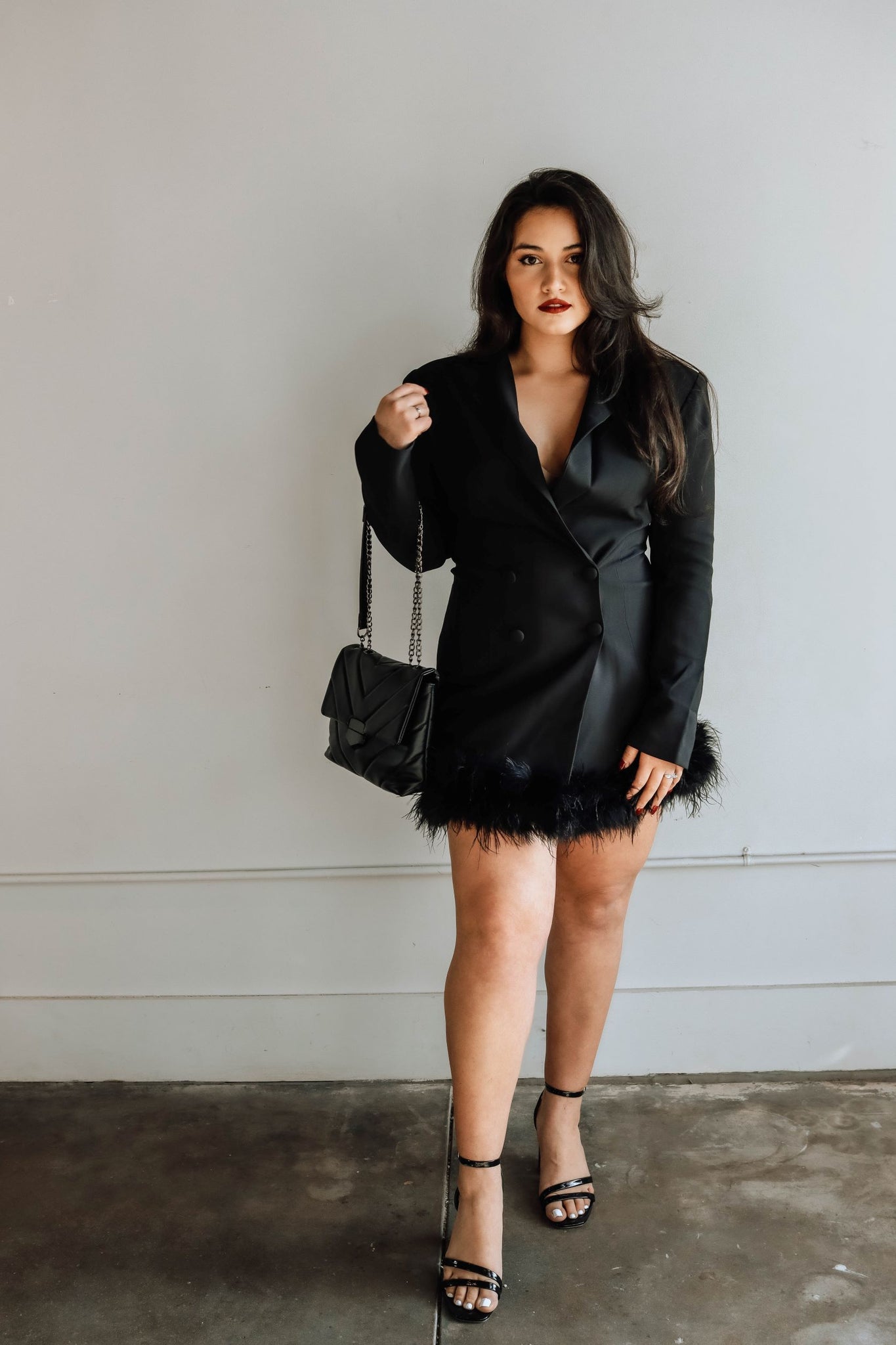 Madeline Black Feather Trim Blazer Dress – Miss Circle