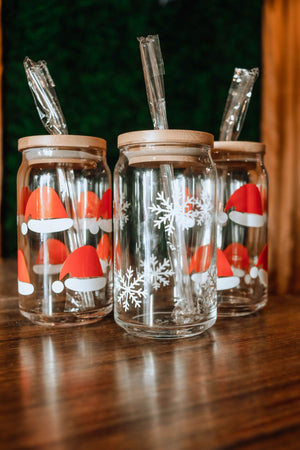 Santa Hat 16oz Glass Mug